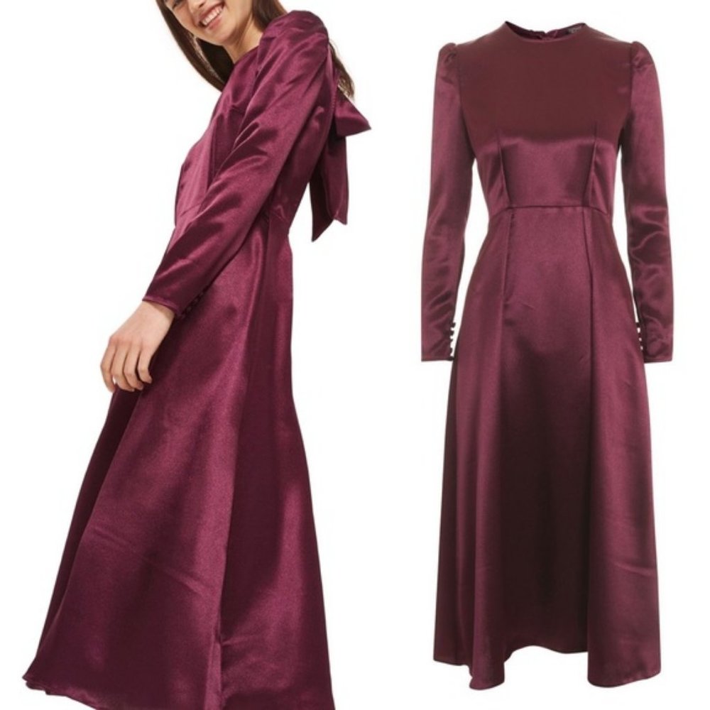 TopShop Shimmer Satin Tie Back Midi Dress - Picture 5 of 5